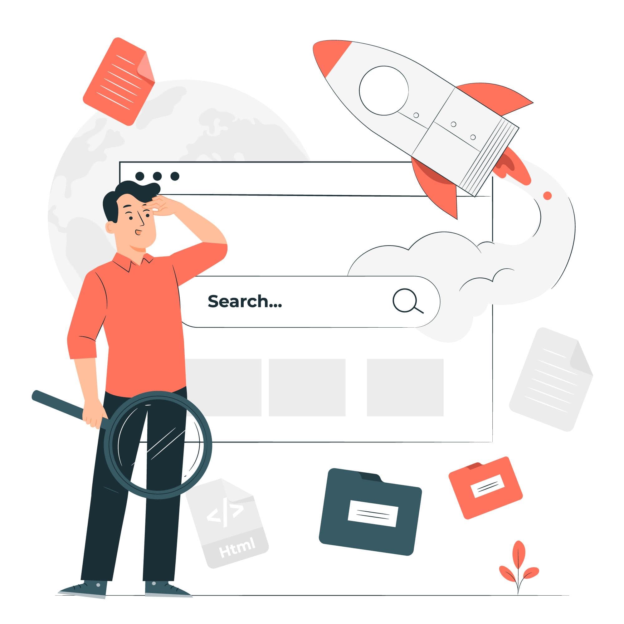 Animated man doing search engine opitmization